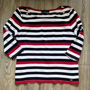 Tommy Hilfiger Red, Black & White Striped Boatneck Top